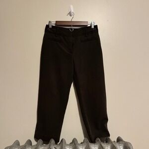 Dressbarn Women's Brown Cropped Dress Pants Capri Ankle Button Detail Size 4